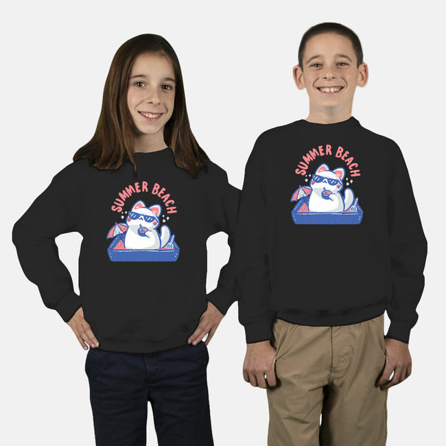 Funny Summer Beach Cat-Youth-Crew Neck-Sweatshirt-xMorfina