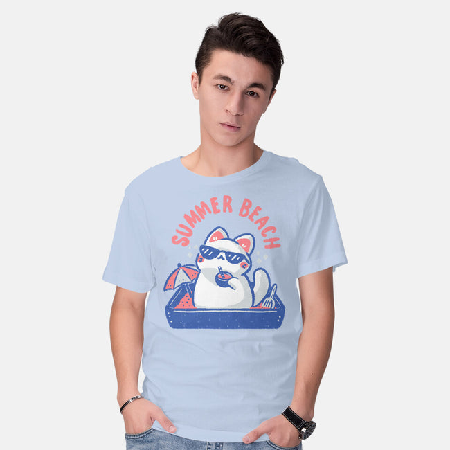 Funny Summer Beach Cat-Mens-Basic-Tee-xMorfina