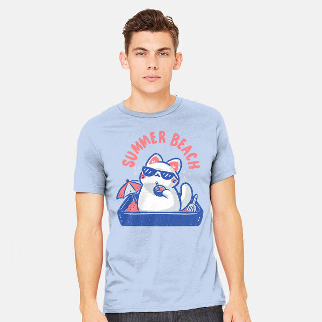 Funny Summer Beach Cat-Mens-Heavyweight-Tee-xMorfina