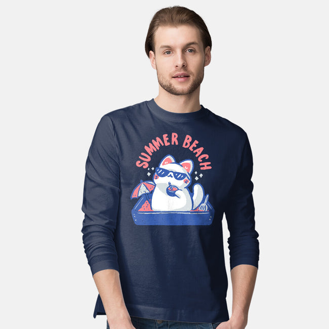 Funny Summer Beach Cat-Mens-Long Sleeved-Tee-xMorfina