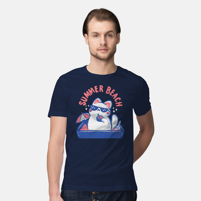 Funny Summer Beach Cat-Mens-Premium-Tee-xMorfina