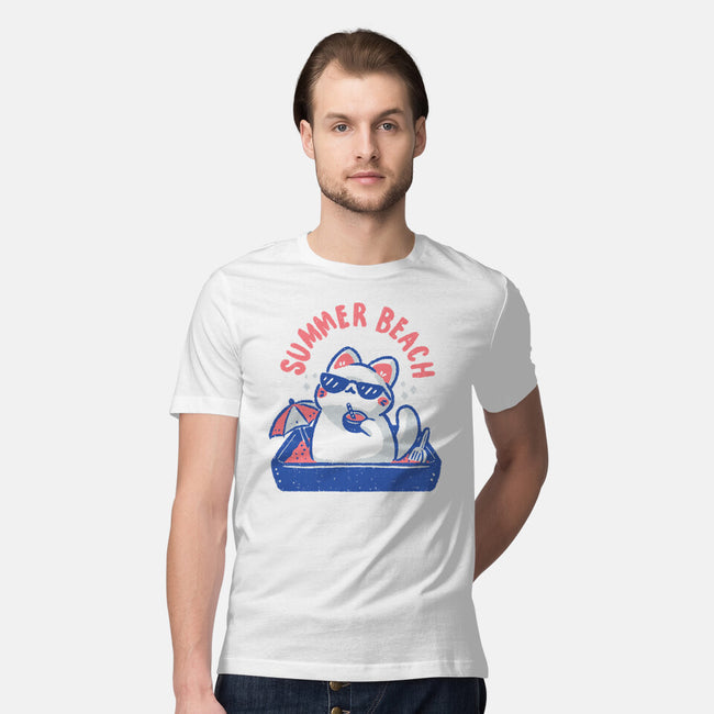 Funny Summer Beach Cat-Mens-Premium-Tee-xMorfina