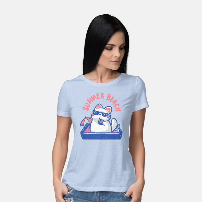 Funny Summer Beach Cat-Womens-Basic-Tee-xMorfina