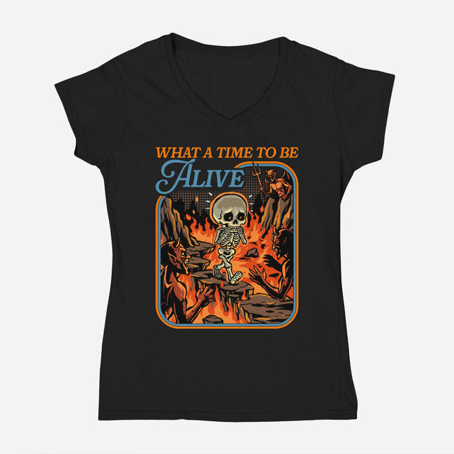 What A Time To Be Alive Horror-Womens-V-Neck-Tee-GoshWow