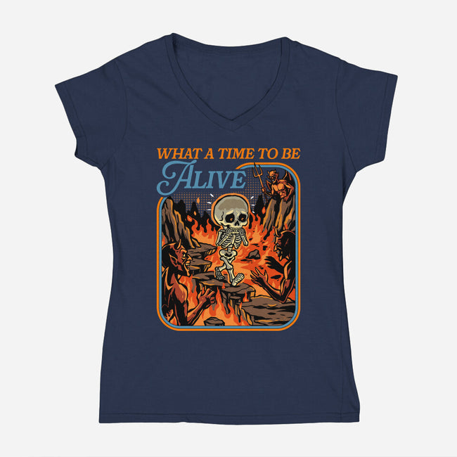 What A Time To Be Alive Horror-Womens-V-Neck-Tee-GoshWow