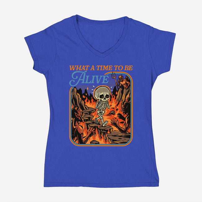 What A Time To Be Alive Horror-Womens-V-Neck-Tee-GoshWow