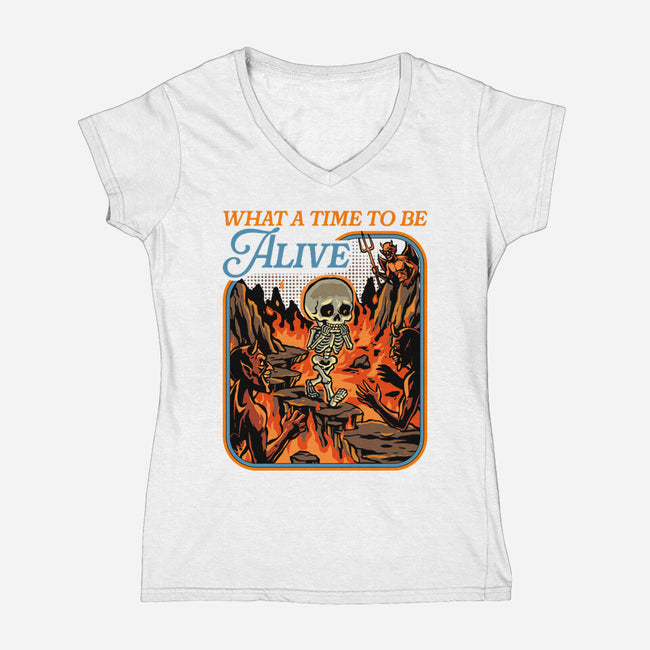 What A Time To Be Alive Horror-Womens-V-Neck-Tee-GoshWow