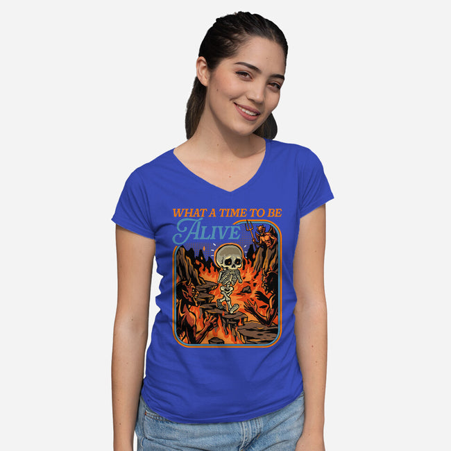 What A Time To Be Alive Horror-Womens-V-Neck-Tee-GoshWow
