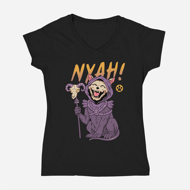 Nyah Skeleton Cat-Womens-V-Neck-Tee-vp021