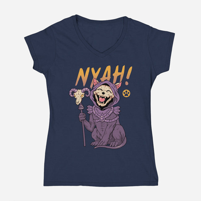 Nyah Skeleton Cat-Womens-V-Neck-Tee-vp021