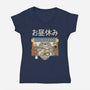Lunch Break Spirit-Womens-V-Neck-Tee-GODZILLARGE