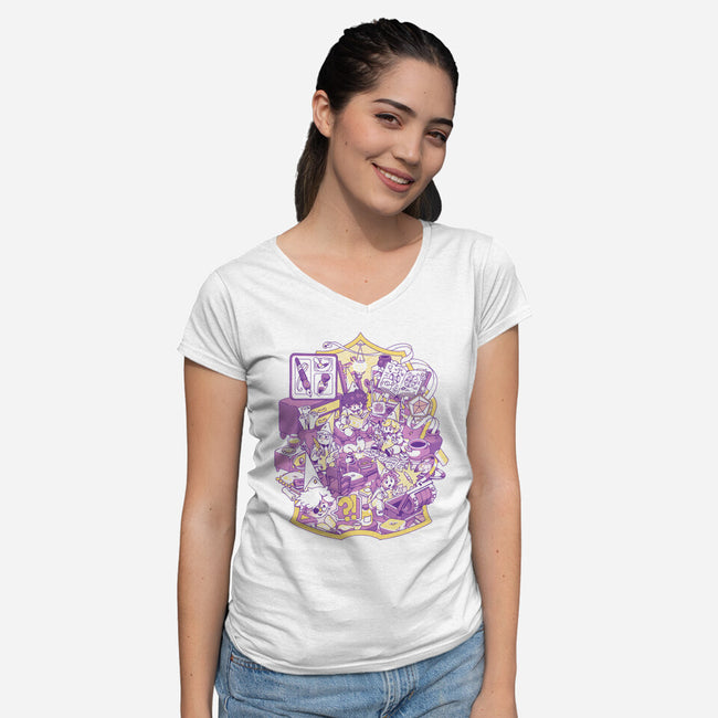 Witches Office-Womens-V-Neck-Tee-ilustrata