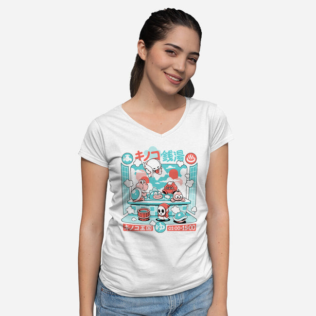 Mushroom Bathhouse-Womens-V-Neck-Tee-ilustrata