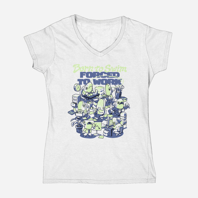 Fish Office-Womens-V-Neck-Tee-ilustrata