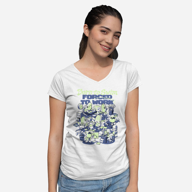 Fish Office-Womens-V-Neck-Tee-ilustrata