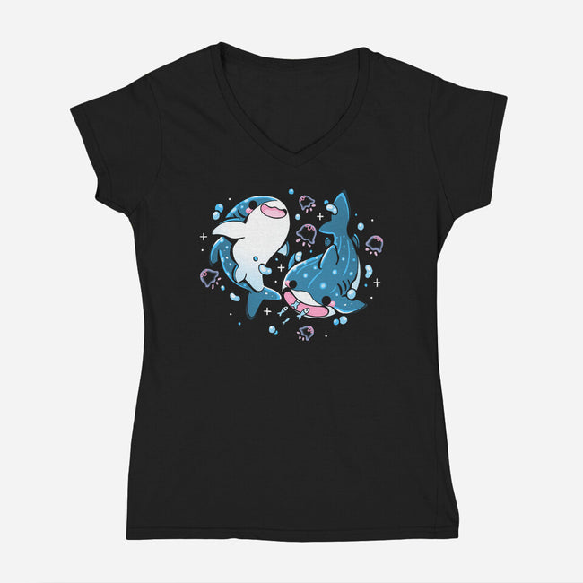 Whale Shark-Womens-V-Neck-Tee-Vallina84