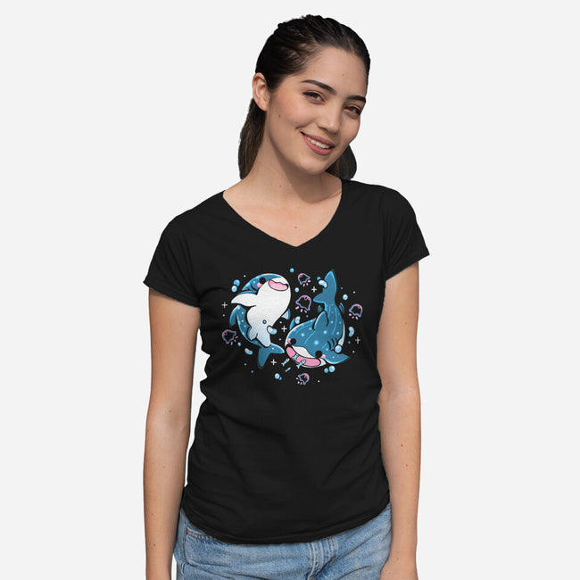 Whale Shark-Womens-V-Neck-Tee-Vallina84