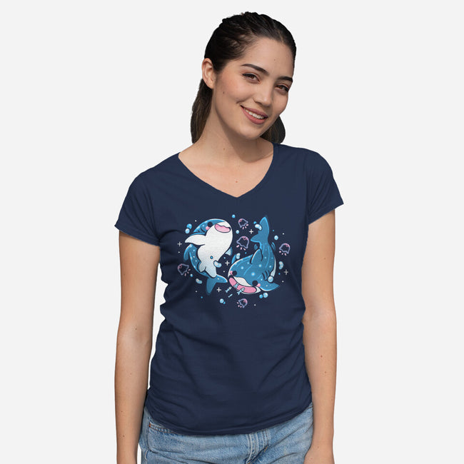 Whale Shark-Womens-V-Neck-Tee-Vallina84