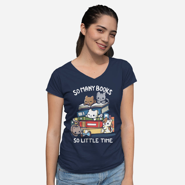 Too Many Books-Womens-V-Neck-Tee-Vallina84
