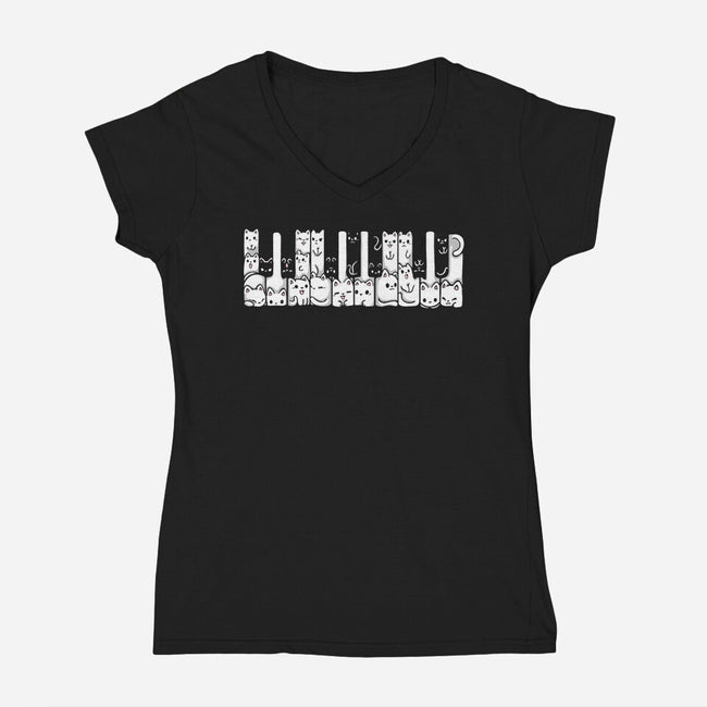 Kitten Piano-Womens-V-Neck-Tee-Vallina84