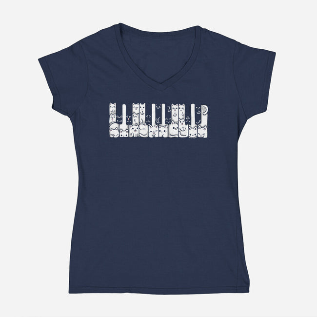 Kitten Piano-Womens-V-Neck-Tee-Vallina84