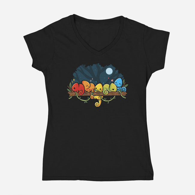 Chameleon Rainbow-Womens-V-Neck-Tee-Vallina84