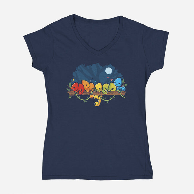 Chameleon Rainbow-Womens-V-Neck-Tee-Vallina84