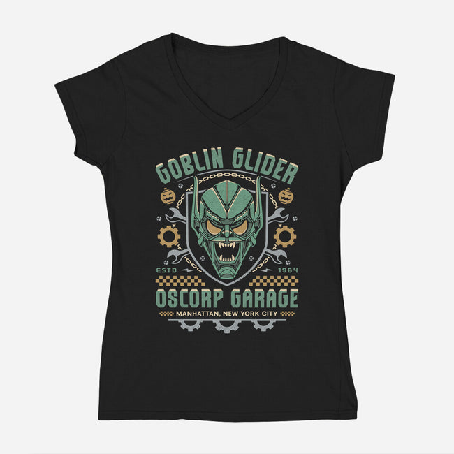 Goblin Glider Garage Crest-Womens-V-Neck-Tee-LAGELANTEE