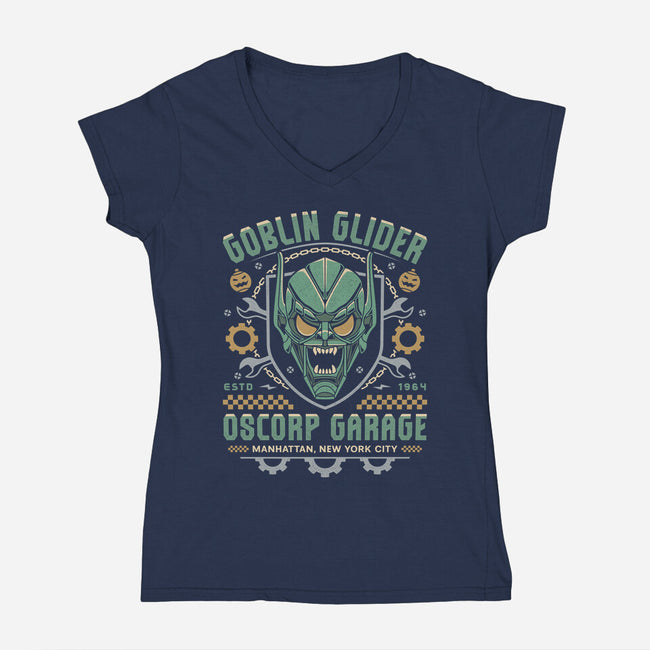 Goblin Glider Garage Crest-Womens-V-Neck-Tee-LAGELANTEE