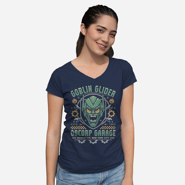Goblin Glider Garage Crest-Womens-V-Neck-Tee-LAGELANTEE