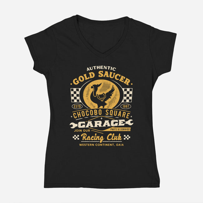 Gold Saucer Garage Vintage-Womens-V-Neck-Tee-LAGELANTEE