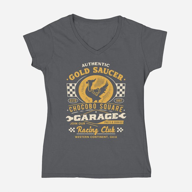 Gold Saucer Garage Vintage-Womens-V-Neck-Tee-LAGELANTEE