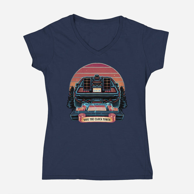 Time Travel Sunset-Womens-V-Neck-Tee-glitchygorilla