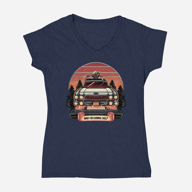 Ghost Hunting Sunset-Womens-V-Neck-Tee-glitchygorilla