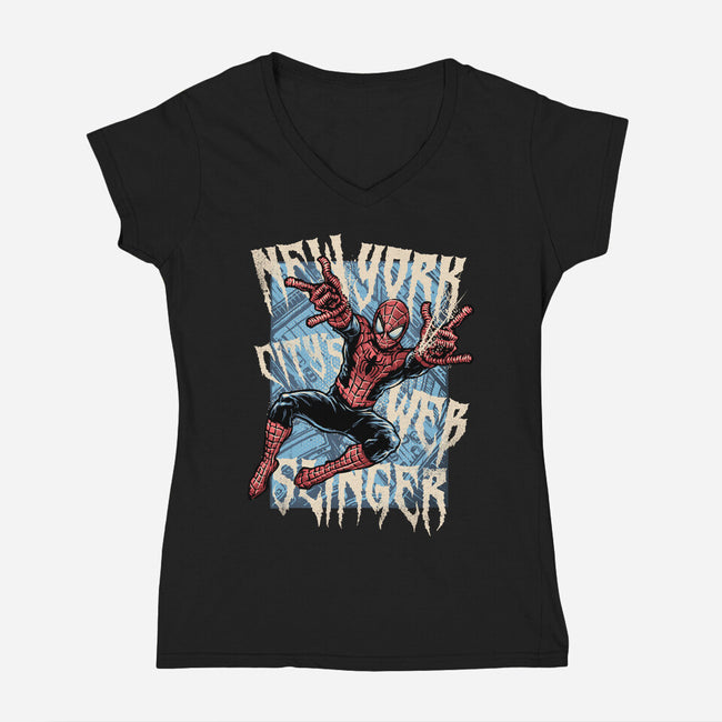 NYC Web Slinger-Womens-V-Neck-Tee-glitchygorilla