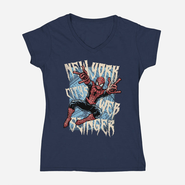 NYC Web Slinger-Womens-V-Neck-Tee-glitchygorilla