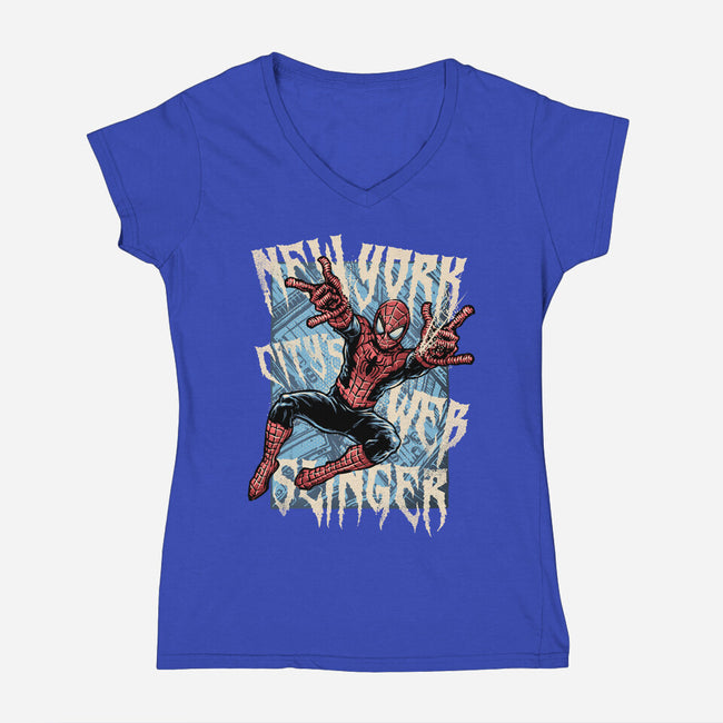 NYC Web Slinger-Womens-V-Neck-Tee-glitchygorilla