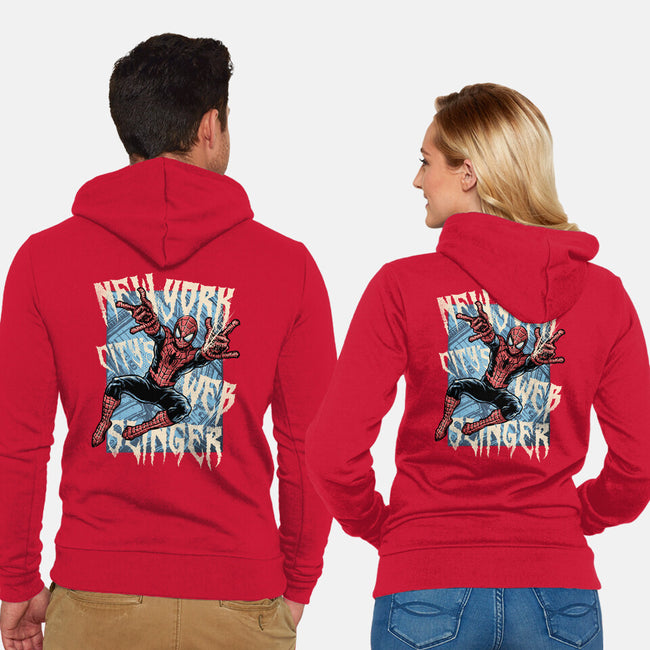 NYC Web Slinger-Unisex-Zip-Up-Sweatshirt-glitchygorilla