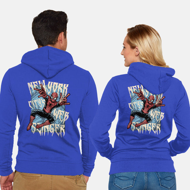 NYC Web Slinger-Unisex-Zip-Up-Sweatshirt-glitchygorilla