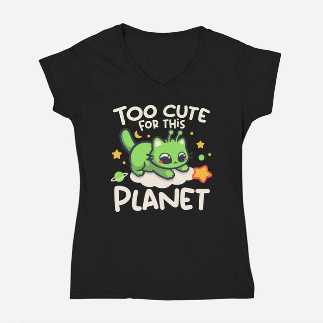 Too Cute Alien Cat-Womens-V-Neck-Tee-NemiMakeit