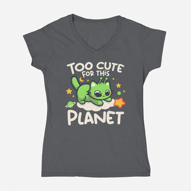 Too Cute Alien Cat-Womens-V-Neck-Tee-NemiMakeit