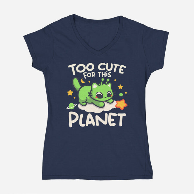 Too Cute Alien Cat-Womens-V-Neck-Tee-NemiMakeit