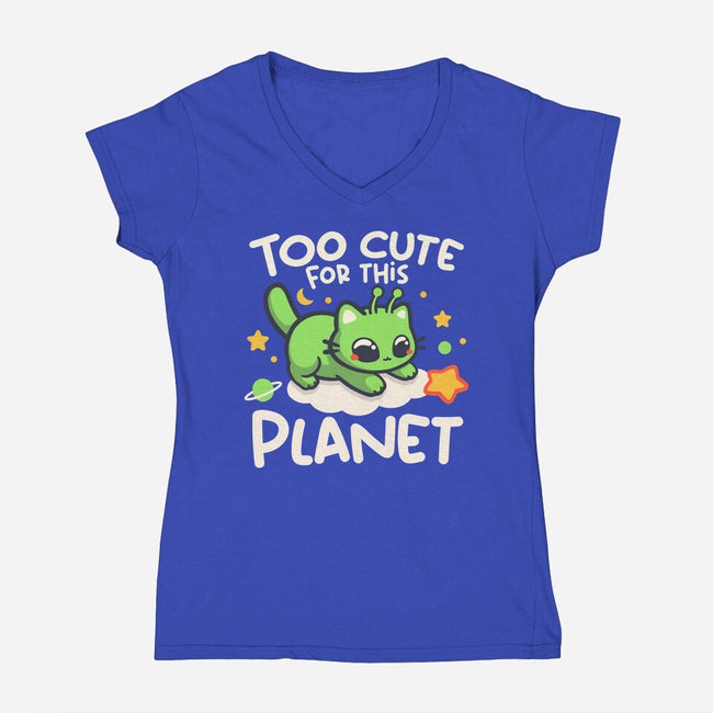 Too Cute Alien Cat-Womens-V-Neck-Tee-NemiMakeit