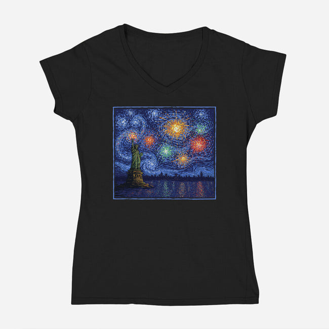 Starry Spangled Night-Womens-V-Neck-Tee-kg07