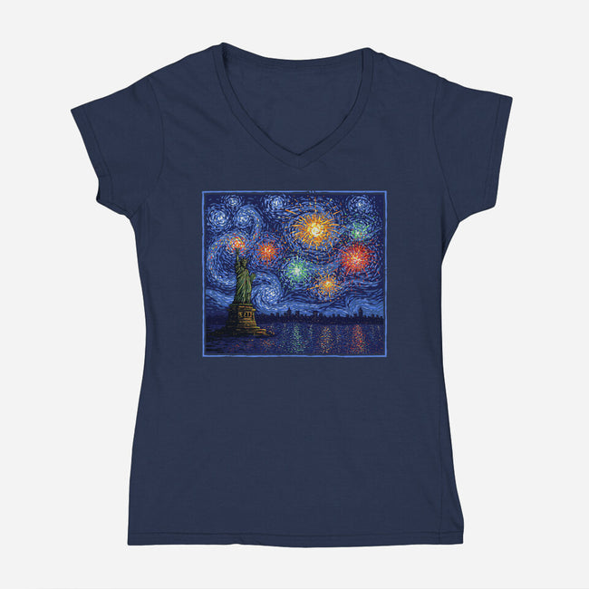 Starry Spangled Night-Womens-V-Neck-Tee-kg07