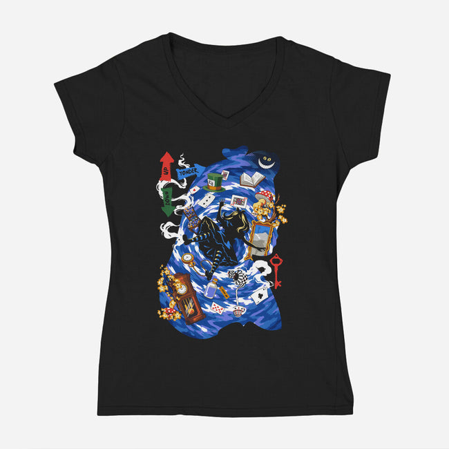 Through The Rabbit Hole-Womens-V-Neck-Tee-Arinesart