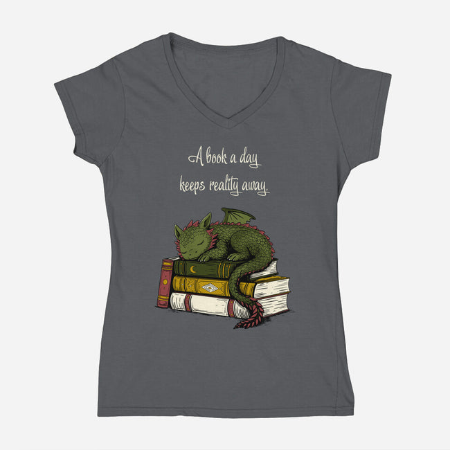 A Book A Day Keeps Reality Away-Womens-V-Neck-Tee-Mattania