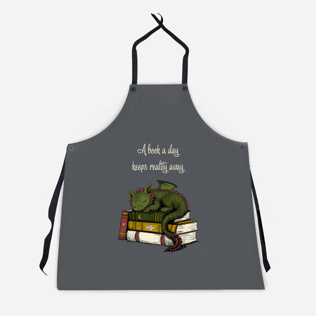 A Book A Day Keeps Reality Away-Unisex-Kitchen-Apron-Mattania