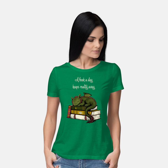 A Book A Day Keeps Reality Away-Womens-Basic-Tee-Mattania