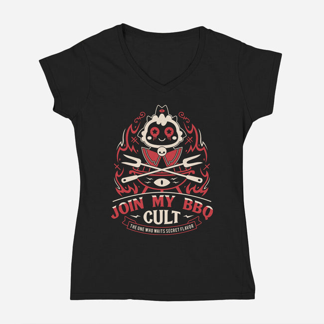 Join My Barbecue Cult-Womens-V-Neck-Tee-LAGELANTEE